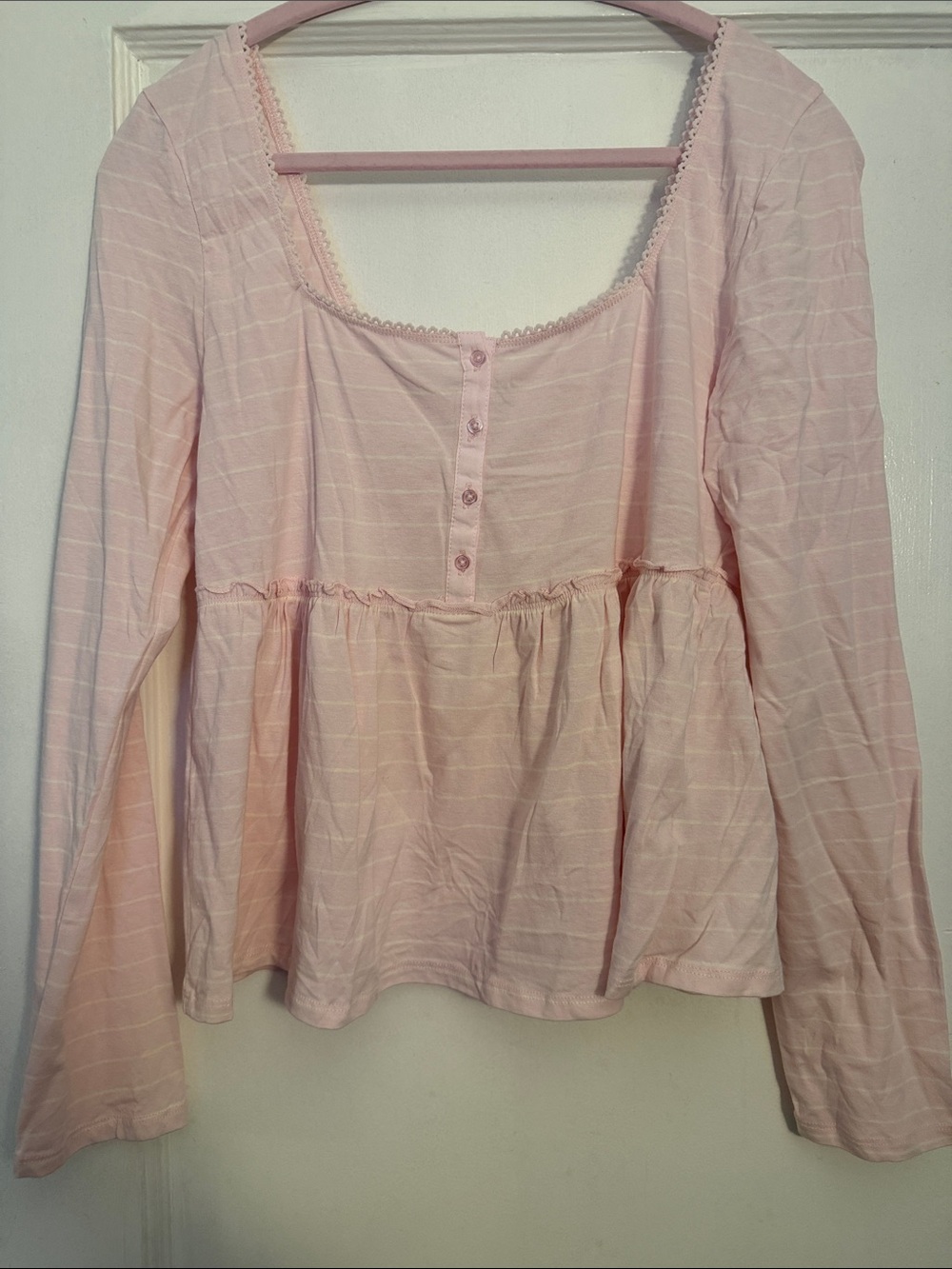 Hippie Rose Light Pink Scoop-Neck Babydoll Long Sleeve Top
